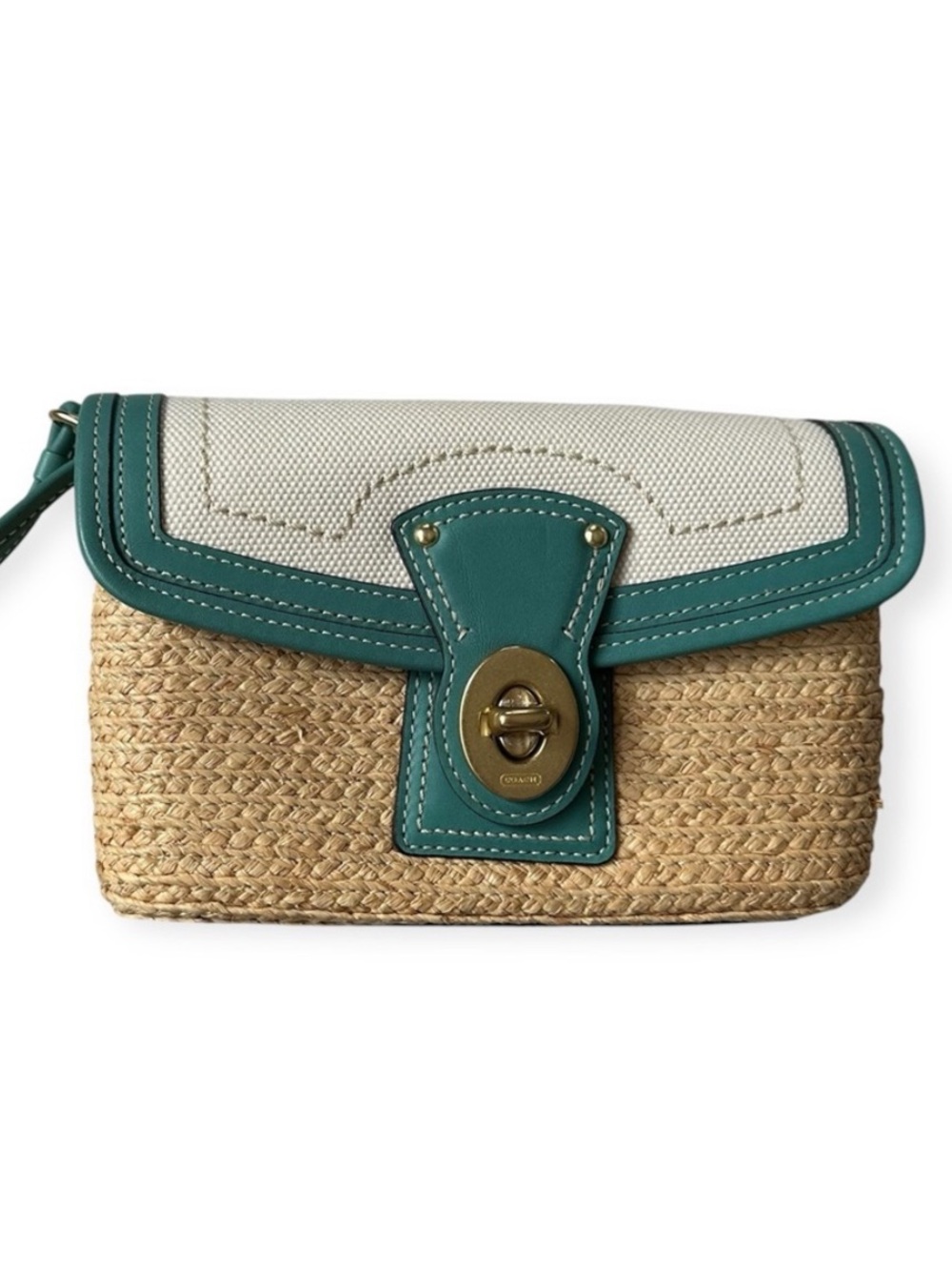 COACH Straw Turquoise Clutch Wristlet